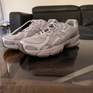 New Balance Light Gray and White Mesh Trainers